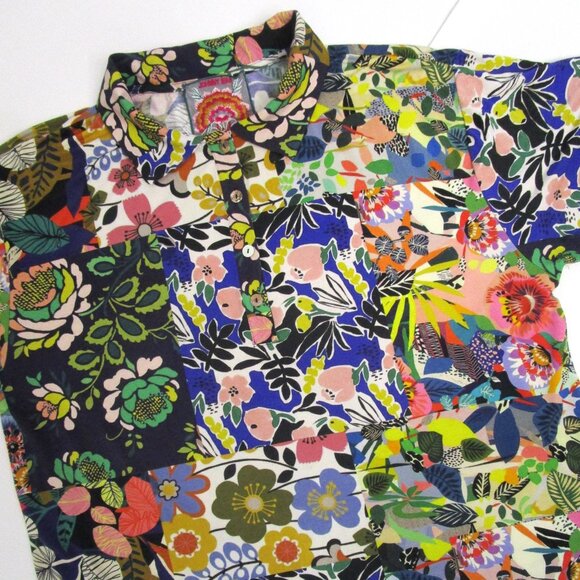 Collar Jersey Bamboo Knit Patchwork Floral Pearl Buttons - Picture 3 of 9